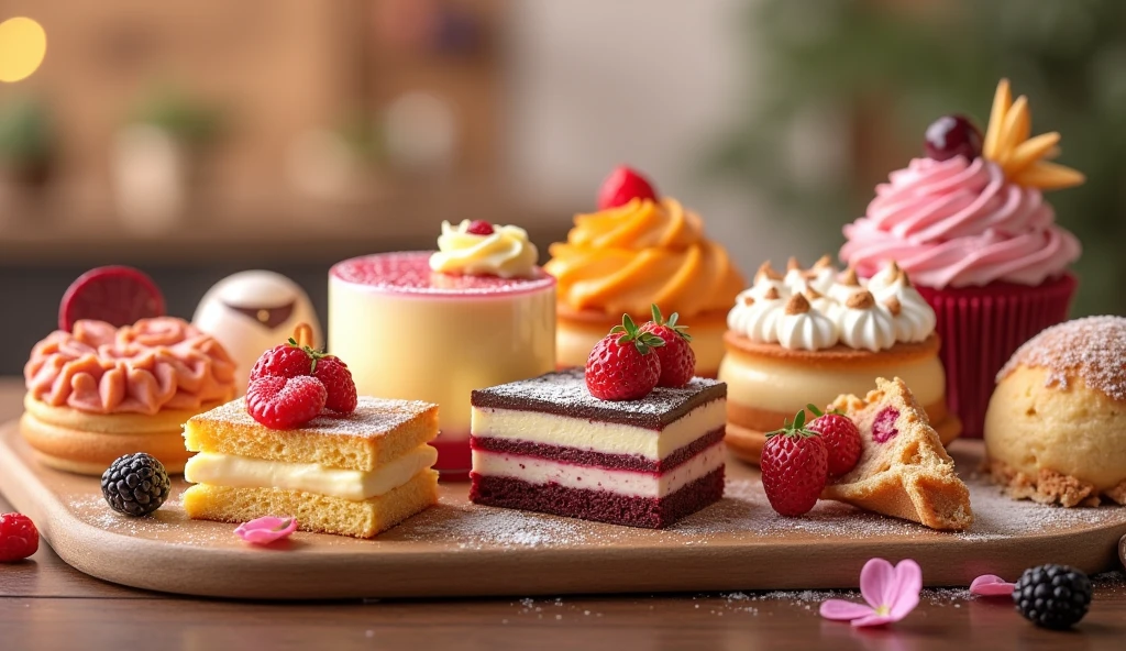 various sweets, delicious sweets, cakes, pudding, waffles, cookies,