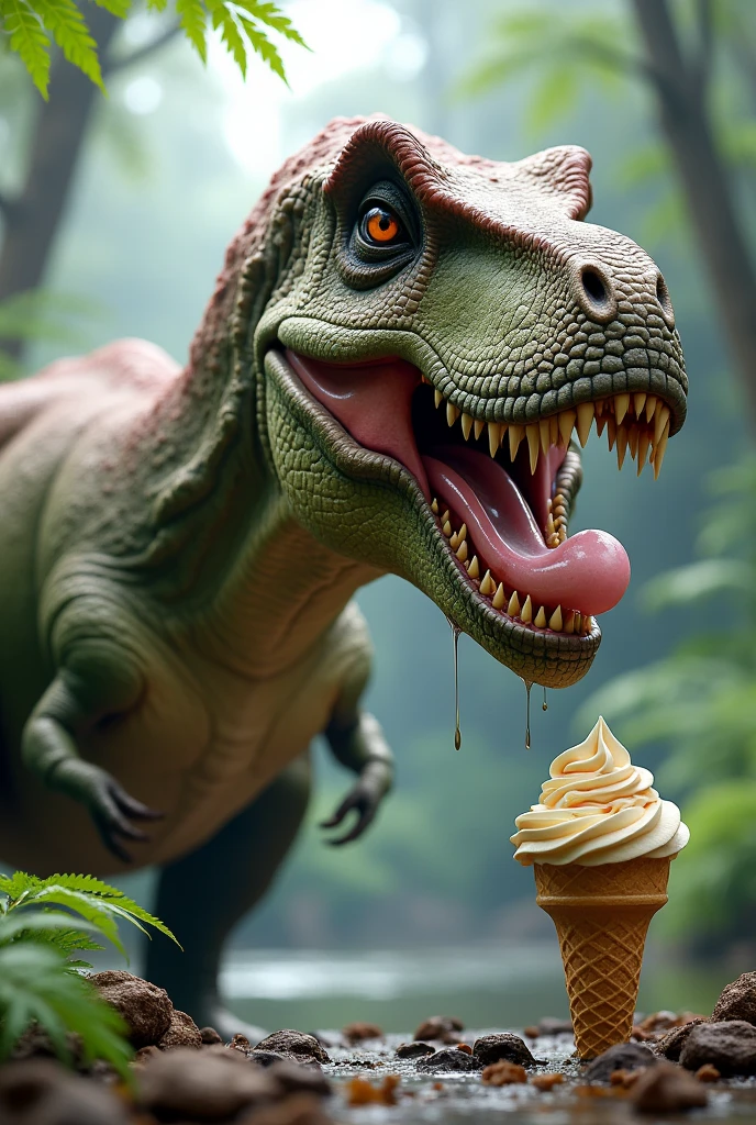 Dinosaur eating ice cream