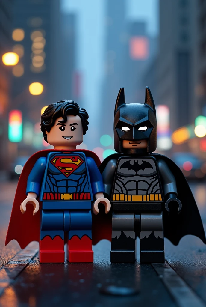 Superman and Batman in lego art, night