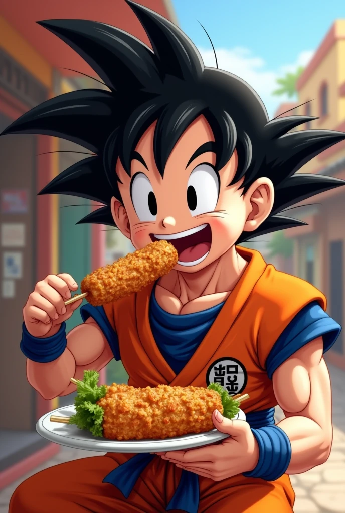 Happy Goku eating Banderilla