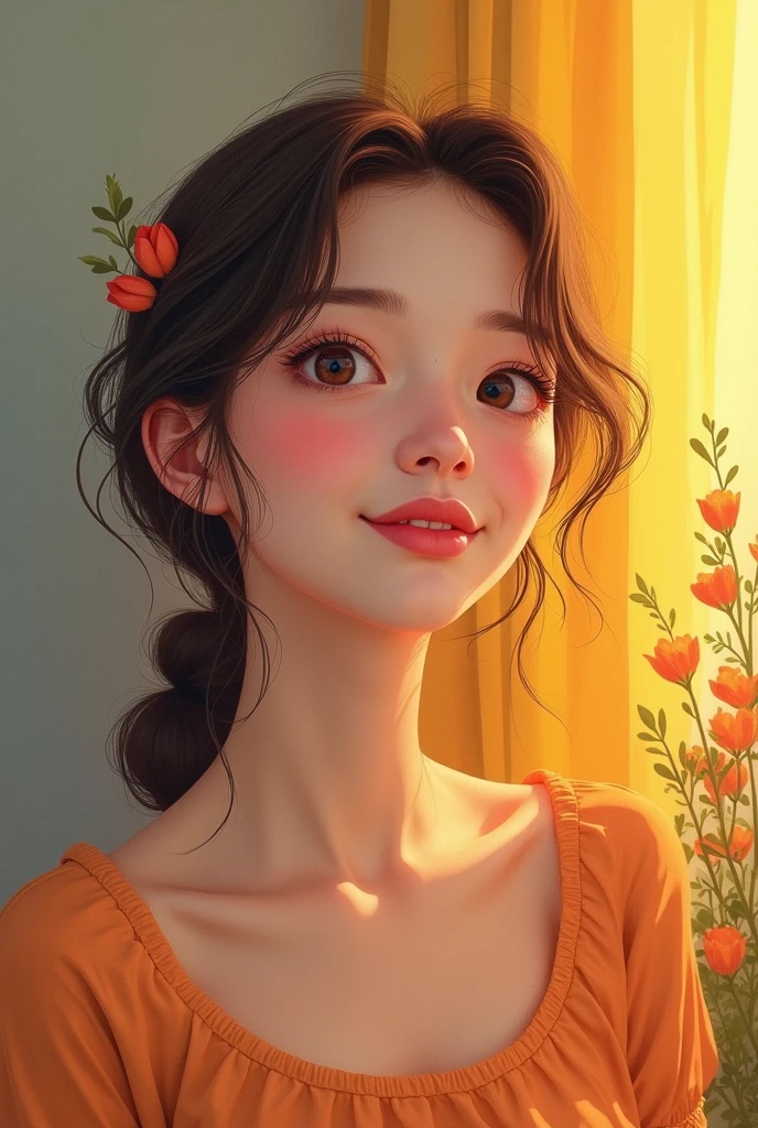 contemporary paint that represents happiness and a simple life, make the girl easy to paint