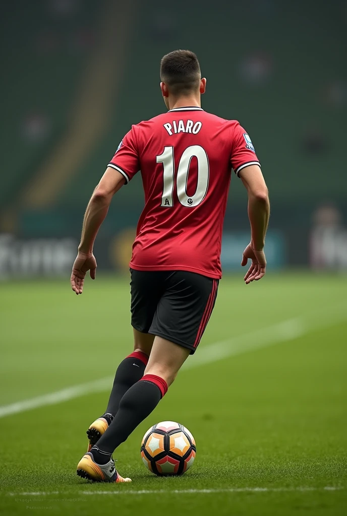 skinny wearing mansherter shirt, with the number 10, playing football.
INFO