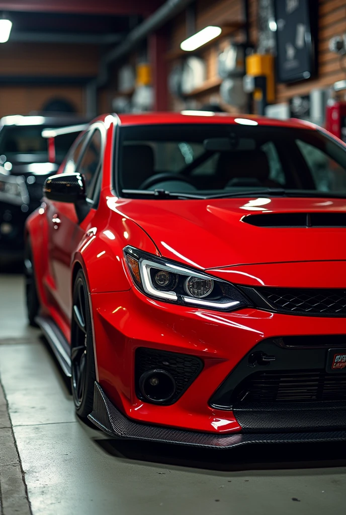 Honda civic fd red color, sports spoiler, racing rims, carbon mirrors, inside the luxury garage