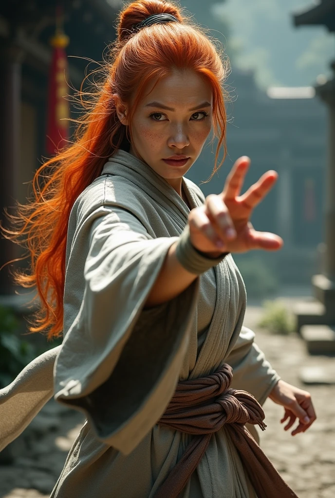 older woman, redheadwear, duelist monk, Asian