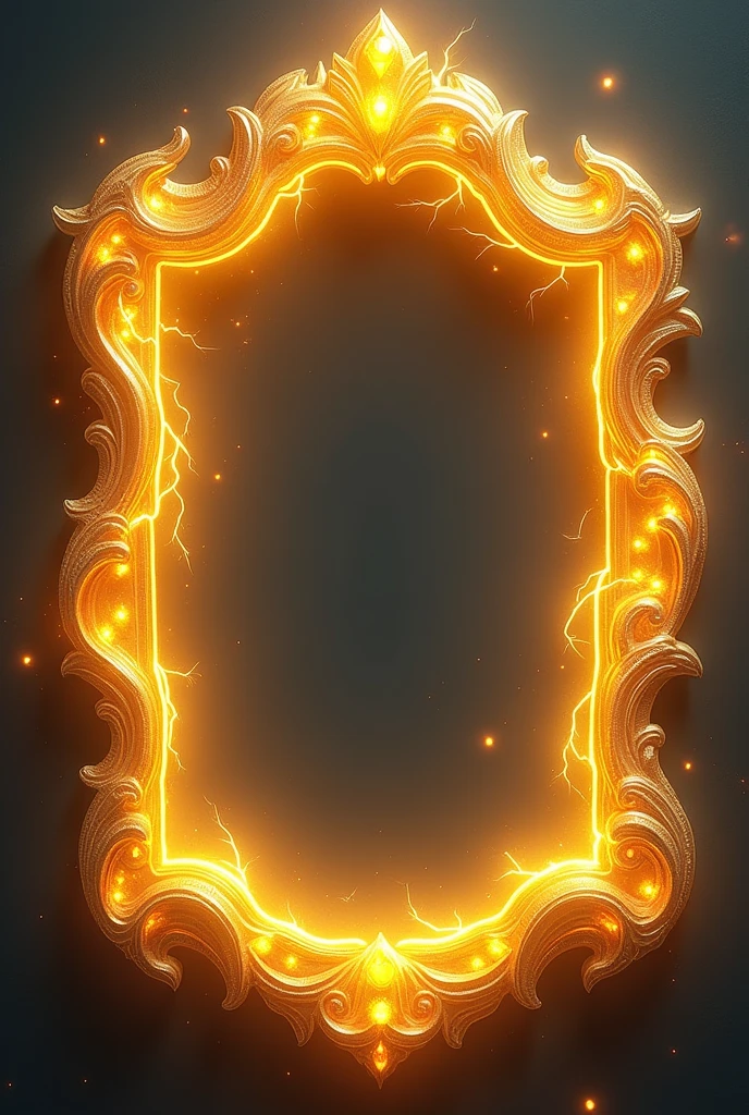 Yellow Lightning themed frame with gems aesthetic and decorative and no background at all fully transparent background