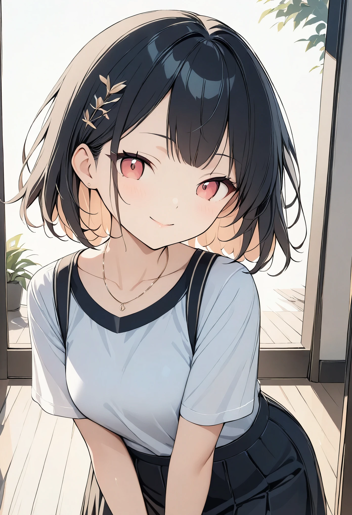 ((Amazingly absurd)),(masterpiece:1.2),超High resolution, Attention to detail, high quality, High resolution, 最high quality, 4K, 8k、arm behind back、Bend forward、Looking at this、Wink,boyish、Very Short Hair、girl、Casual attire、cute