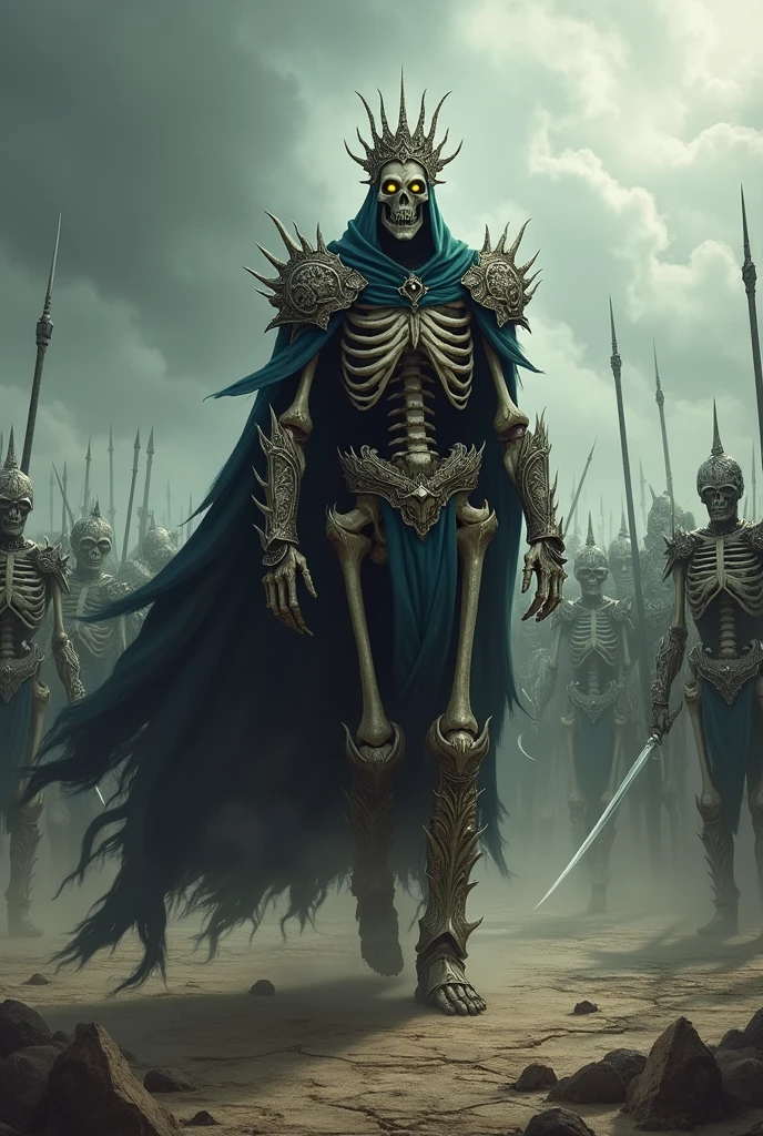 A skeleton king with an army