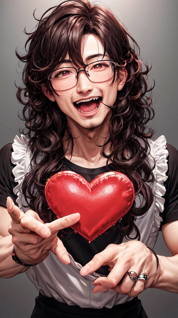 Markiplier, Half Korean,  Half German, heart shaped face, Medium length curly hair,  Portrait, YouTube video, realistic, photograph, Ring Light,  Ring Light,  open mouth, red eyes, high resolution, Masterpiece, wide angle, movement lines, Anime, 