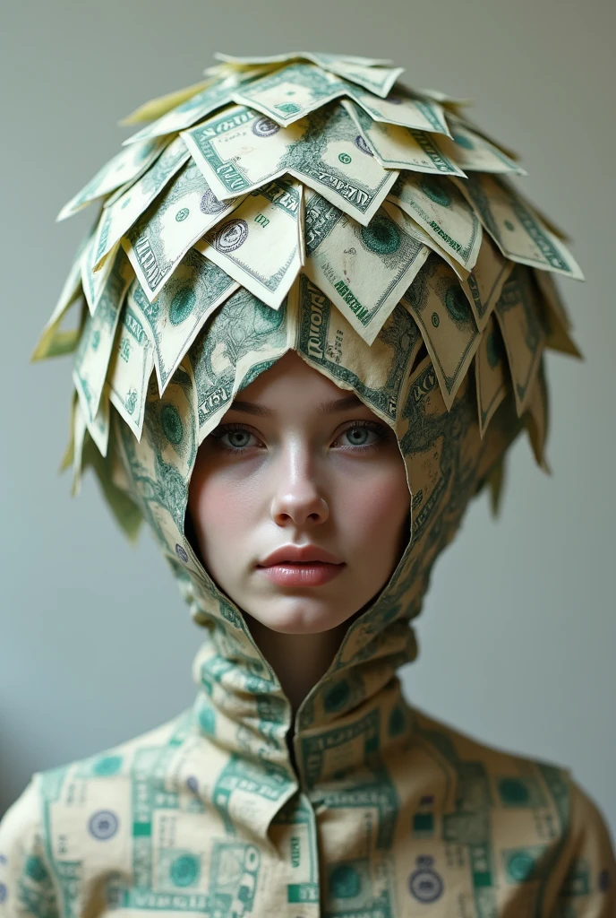the art of folding banknotes to form a head covering, you can see the face of the banknote figure wearing a head covering made from folded money