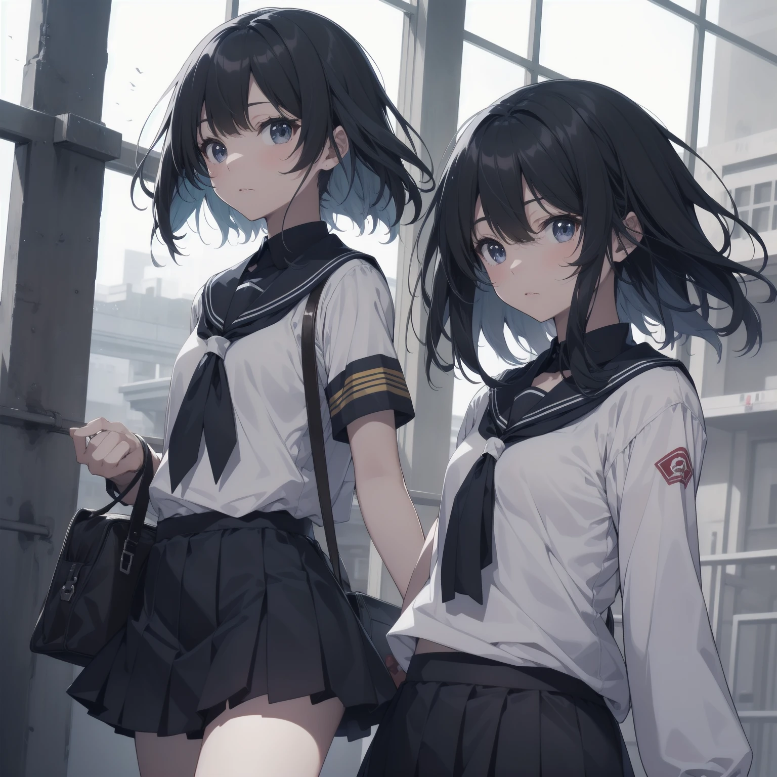 ultra-absurdres-Top quality by artist God, ultra-detailed, high resolution, anime moe artstyle, best anime 8k konachan wallpaper, pixiv contest winner, pool:2810, perfect anatomy,break, 1girl, (Please draw a girl walking sleepily to school alone. )break,(Solo,little female,:1.3),Full limbs, ,a junior high school student, (very short hair), short cut, flat chest, , small butt, small black eyes, beautiful detailed eyes, well-proportioned iris and pupils, expressive eyes, highres detailed hair, soft expression, salor school_uniform, sailor collar, serahuku, bow, pleated skirt,(Detailed Lighting), (Detailed background), in the School commute route. break,super detailed skin, Best cinematic lighting powered by famous artist, 8k,beauty illustration,photoshop_(medium),very aesthetic,break,((artist:takeuchi_takashi )), artist:clamp ,artist:carnelian ,artist:kantoku ,