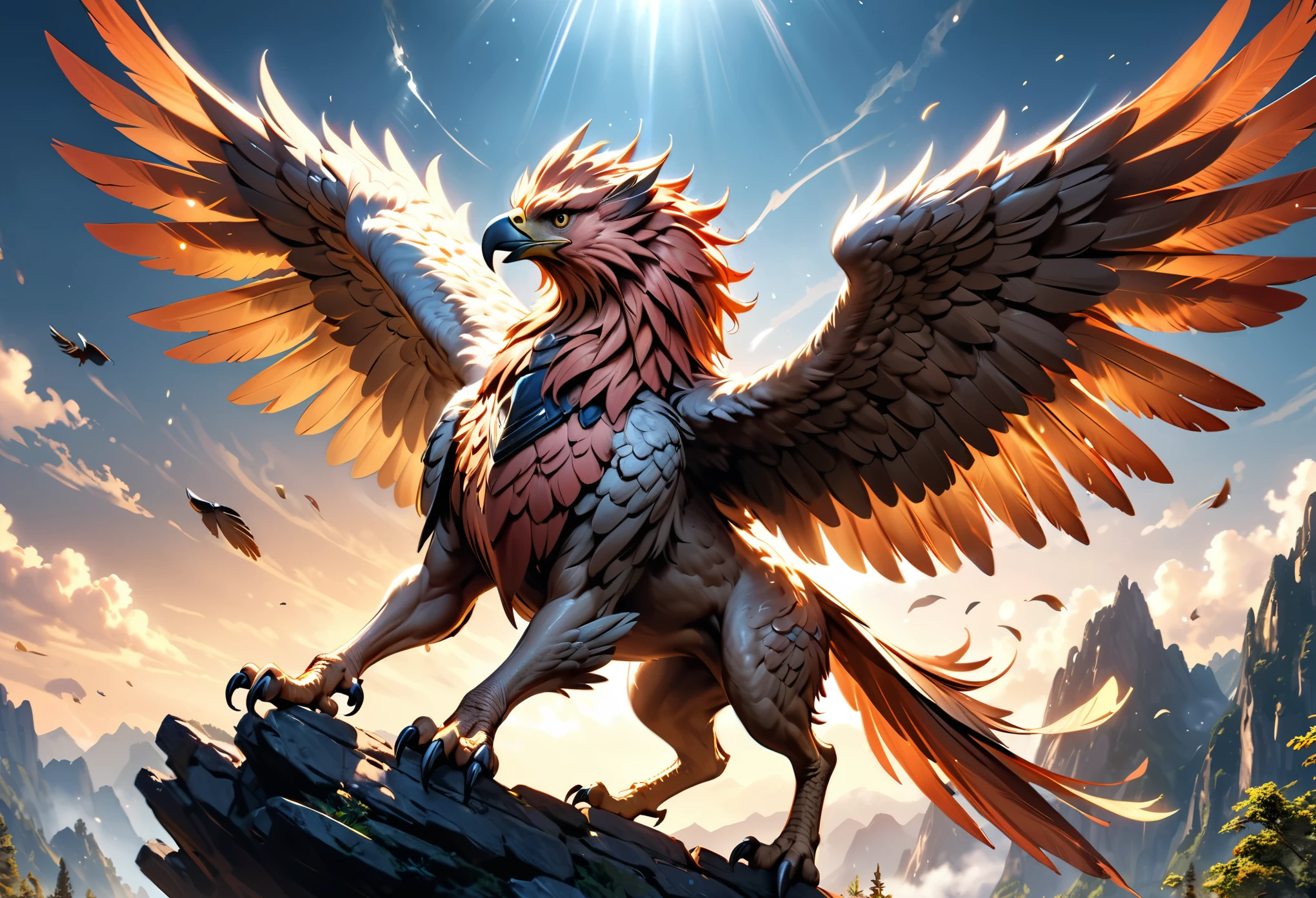 intricate detailed fantasy griffin,flying griffin,magnificent winged griffin,magical mystical griffin,realistic photorealistic griffin,dynamic action pose griffin,(best quality,4k,8k,highres,masterpiece:1.2),ultra-detailed,(realistic,photorealistic,photo-realistic:1.37),dramatic lighting,vibrant colors,cinematic composition