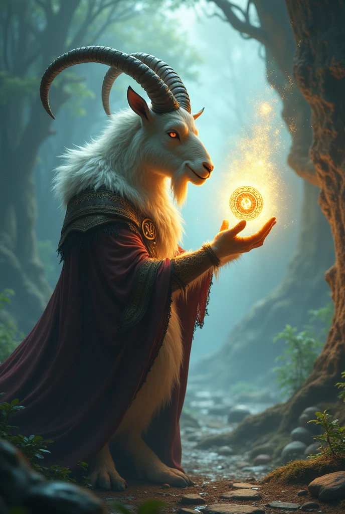 *Scene 3: The Magical Amulet*
- Picture: Gideon touching the magical amulet with his horns, with a bright light shining around him.
- Script: "Gideon discovered a powerful amulet that gave him incredible strength and energy."
Gideon is a goat