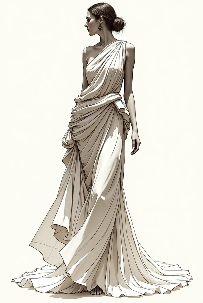An artistic dress with fabric wrapped around it. I like the ancient Roman feel of the fabric. It's more horizontal so it looks like it's just wrapped around.、But somehow it feels artistic.!Sketch style please!
I want it to be a little more gorgeous and voluminous.
