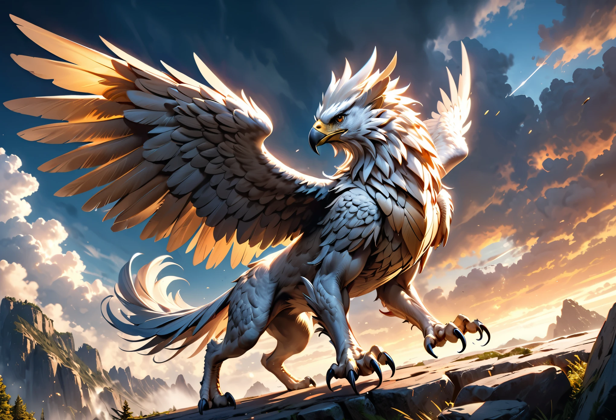 intricate detailed fantasy griffin,flying griffin,magnificent winged griffin,magical mystical griffin,realistic photorealistic griffin,dynamic action pose griffin,(best quality,4k,8k,highres,masterpiece:1.2),ultra-detailed,(realistic,photorealistic,photo-realistic:1.37),dramatic lighting,vibrant colors,cinematic composition