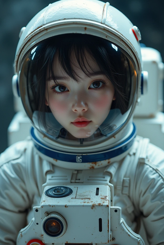 (8k, RAW photo, best quality, masterpiece), (photorealistic), outstanding details, ultra-high resolution, anatomically correct, textured skin, (Extremely precise and accurate anatomy),
(wide lens effect), (outer space), extravehicular activity, EVA, weightlessness, zero gravity, spacewalk,
(Cute Japanese girl , 20-year-old), upper body, (bubble helmet:1.4)
spacesuit sokol rusian
(dramatic lighting), cinematic lighting,
