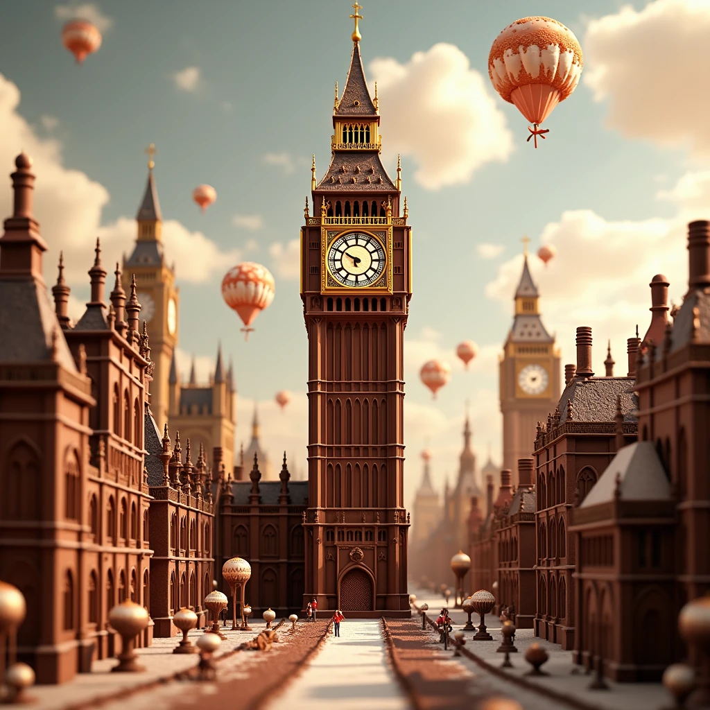 imagine big ben in london as a giant dessert with chocolate