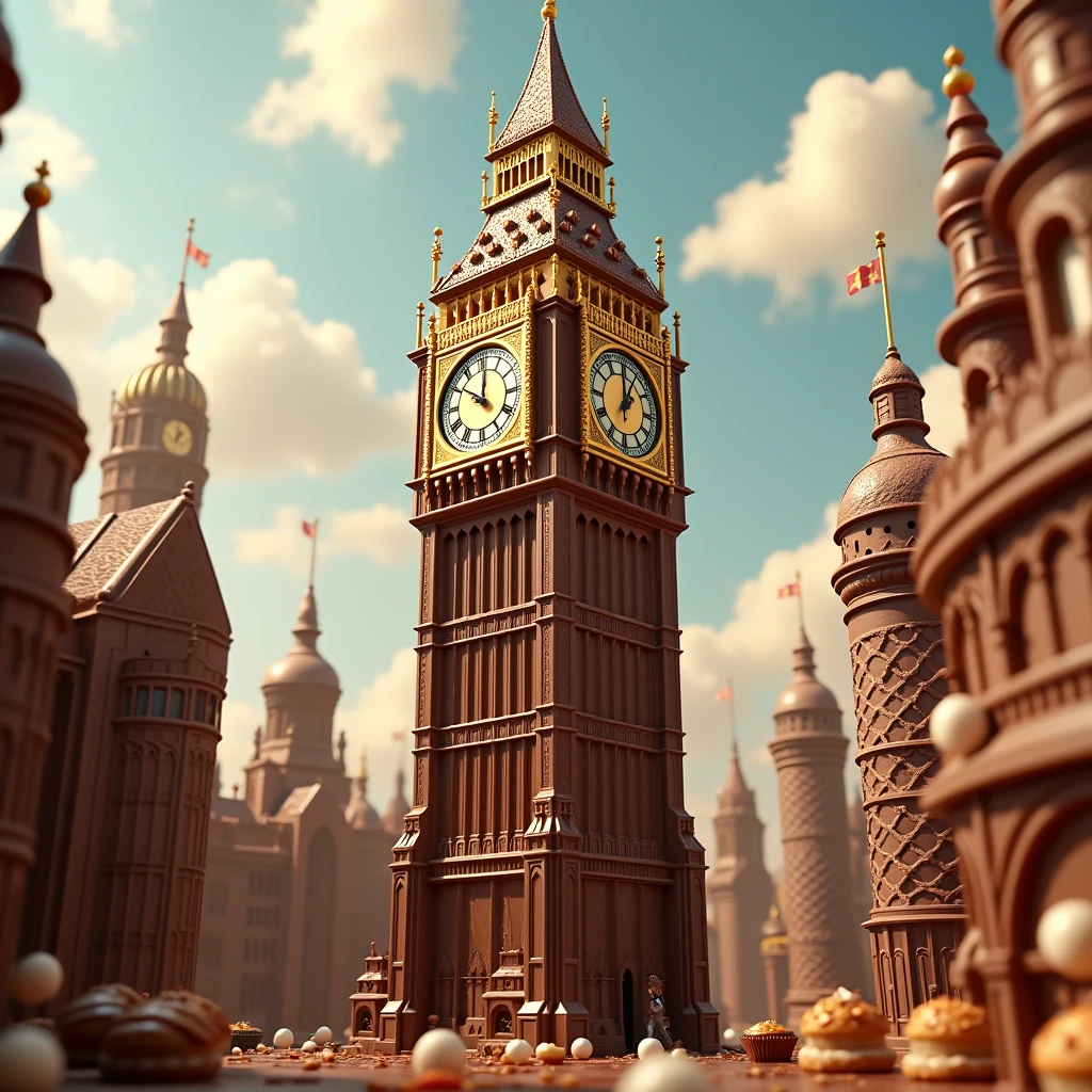 imagine big ben in london as a giant dessert with chocolate