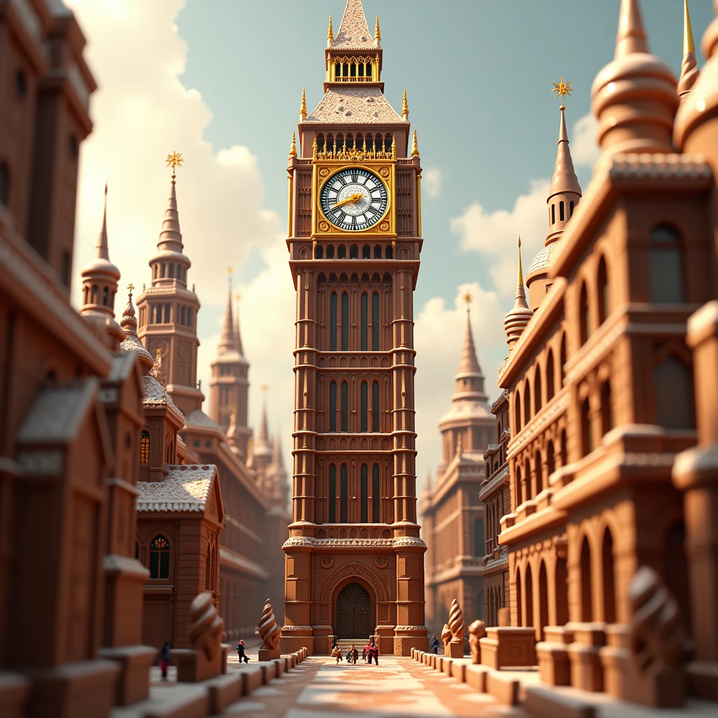 imagine big ben in london as a giant dessert with chocolate