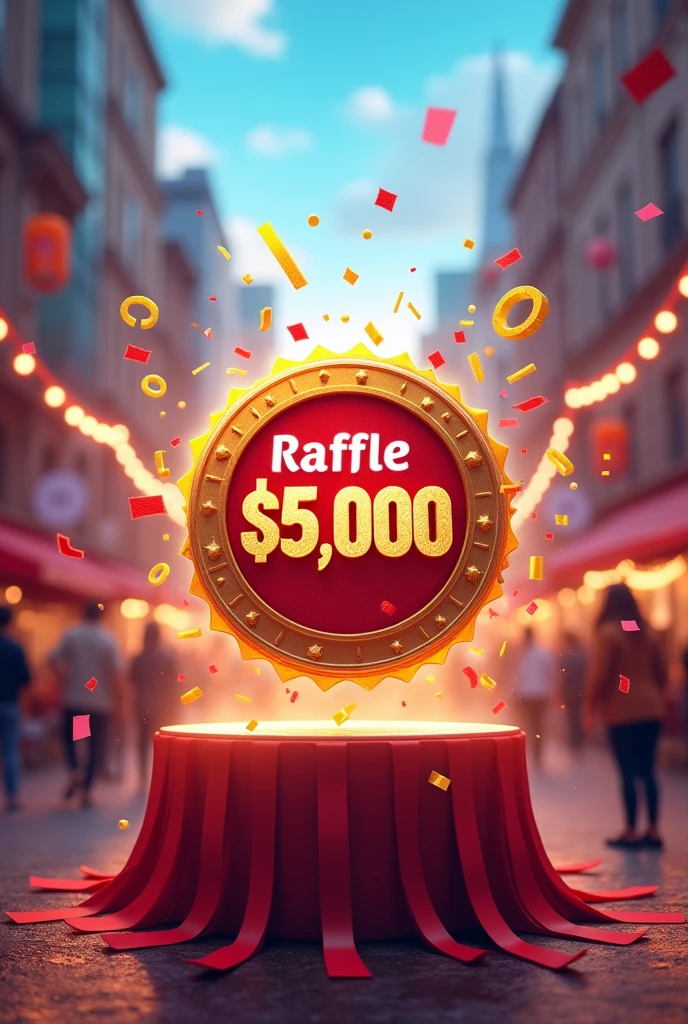 Hello, could you make an image of a raffle, the prize is 5.000 not worth 20,00 and solidarity could do something very eye-catching, without a person with a deed