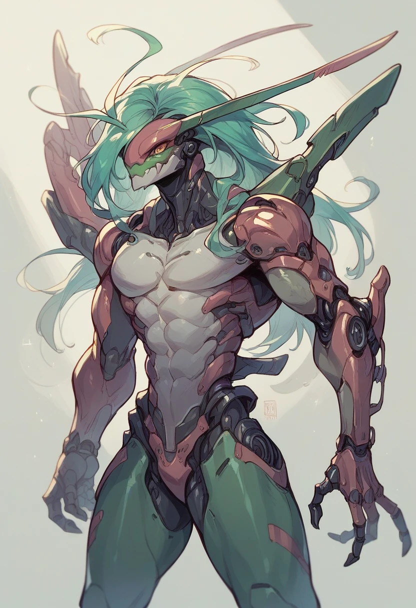 Mantis with cybernetic implants, humanoid