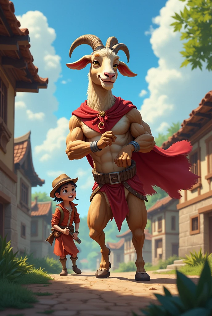 
*Scene 4: Hero Mode*

- Picture: Gideon lifting a heavy load or rescuing a stranded traveler.
- Script: "With his new powers, Gideon became a hero in the village, helping those in need."
gideon is a goat
*
