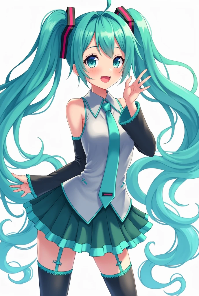 hatsune miku, 1girl, solo, long hair, smile, skirt, thighhighs, twintails, underwear, boots, green hair, belt, nail polish, bra, aqua eyes, aqua hair, garter straps, knee boots, lace, garter belt