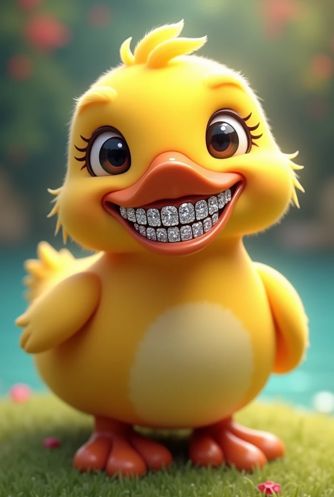 Smiling duck with diamond teeth
