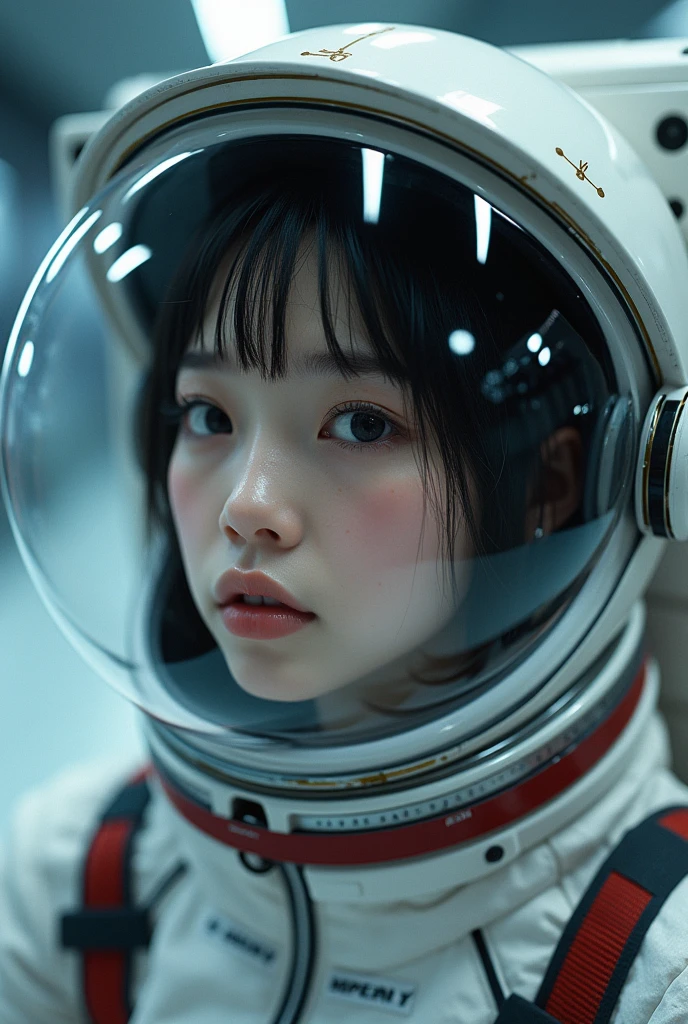 (8k, RAW photo, best quality, masterpiece), (photorealistic), outstanding details, ultra-high resolution, anatomically correct, textured skin, (Extremely precise and accurate anatomy),
(wide lens effect), (outer space), extravehicular activity, EVA helmet, weightlessness, zero gravity, spacewalk,
(Cute Japanese girl , 20-year-old), upper body, (bubble helmet:1.4)
(dramatic lighting), cinematic lighting,