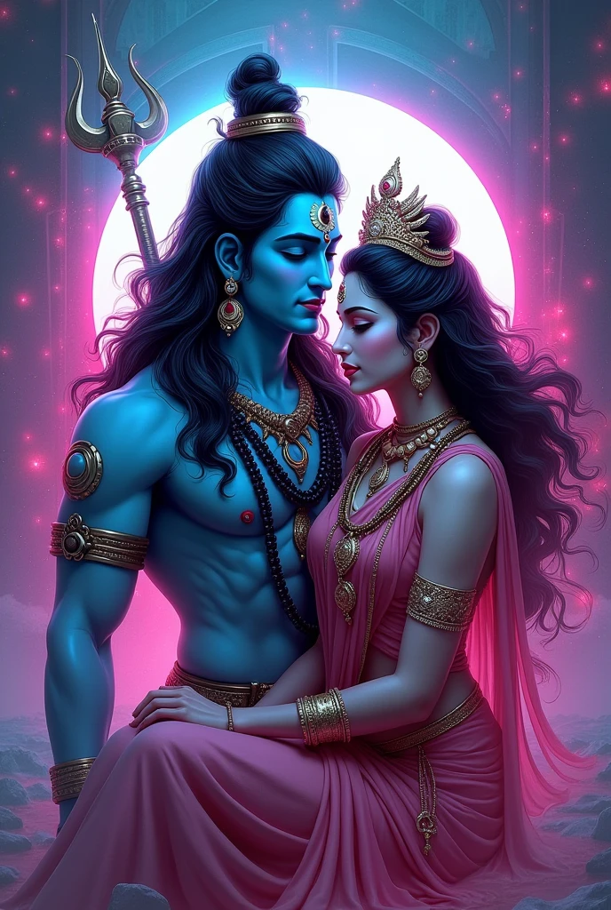 Neon Lord shiva and maa parvati photo