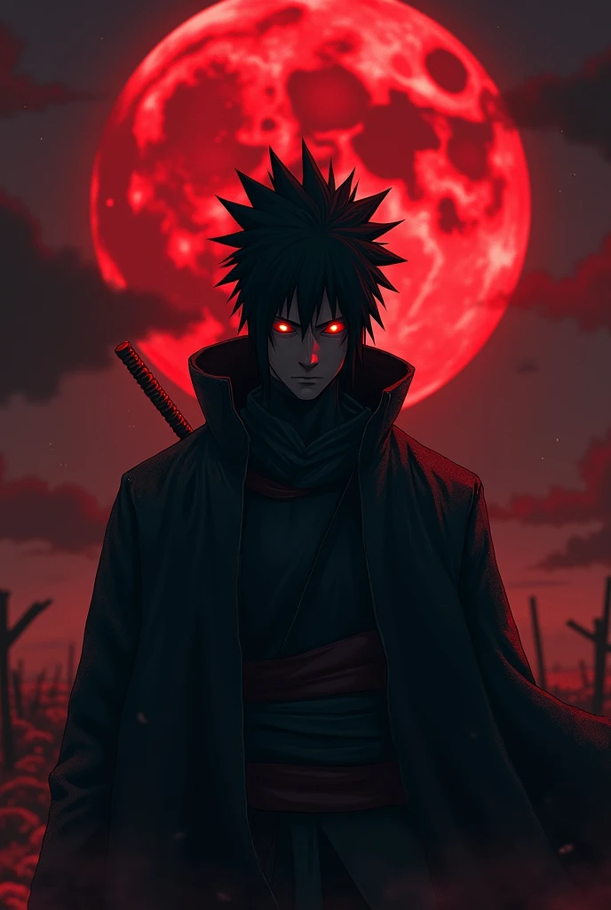 obito uchiha, Red moon in the background, dark scenery, movie poster