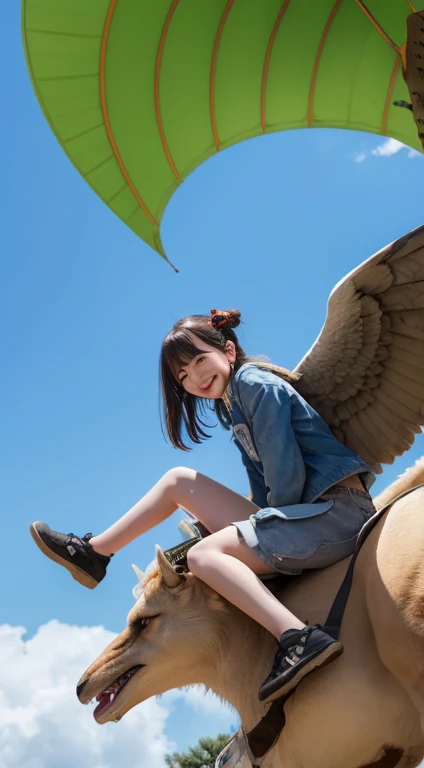 Best image quality (8k, High resolution, masterpiece: 1.2), Very detailed, Random Hairstyles, 2 woman, 

Extraordinary beautiful girl、Cute and beautiful face details、(Dealing with the Children_v1:0.008)、


score_9, score_8_upper, score_7_upper, 

situation: A girl rides on the back of a griffin、Gliding through the air。She enjoys the feeling of flying through the air.、Smiling and shining eyes。The griffin spread its wings wide、It seems as if it dominates the sky.々and flying。
landscape: Blue sky and white clouds、Below you can see the vast forest and river.。The sunlight enveloped them、The air is clear。
Camera angle: A diagonal rear angle of the griffin and the girl、It emphasizes the sense of speed of flight and the expansive scenery.。


,Active stop temporarily ,
On her side、The thunder danced。
Focus on the upper waist


, Random cute poses ,Big eyes ,Puffy eyes ,  Heart pupil, blush  , Big shy smile , 
