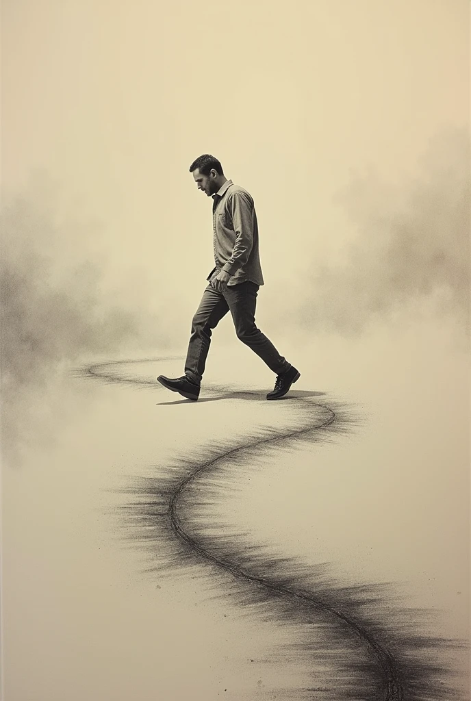 A painting in a form of a man trying to follow a path
A path drawn by the pencil
