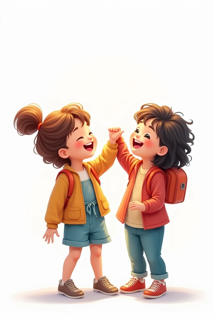 children students, white background, friends, both happy