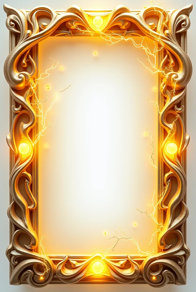 Yellow Lightning themed frame with gems aesthetic and decorative and no background at all fully transparent background