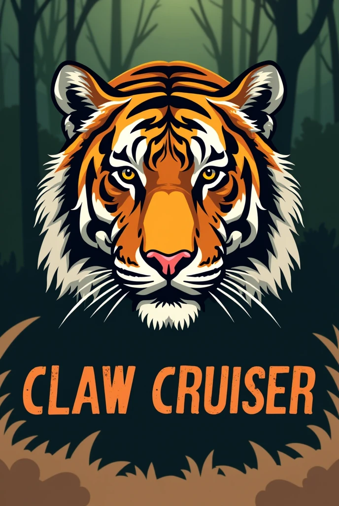 Create a tiger logo for tiger transport vehicle in Odisha Forest Department and the name of the logo “CLAW CRUISER” make tiger face calm
