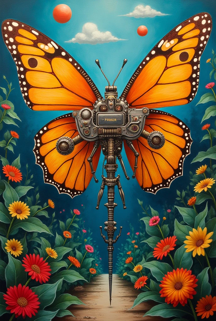make the mix of the work "butterfly apple" by Tarsila do Amaral with the work "hospital Henry Ford" by Frida Kahlo