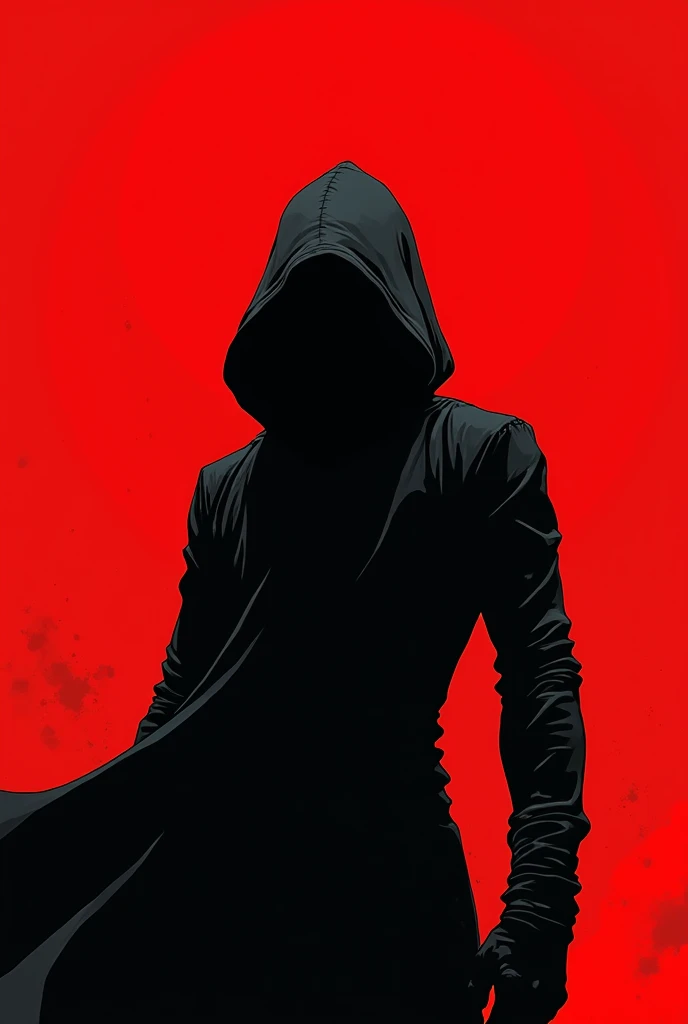 Manga style Black shadowed ninja in red background