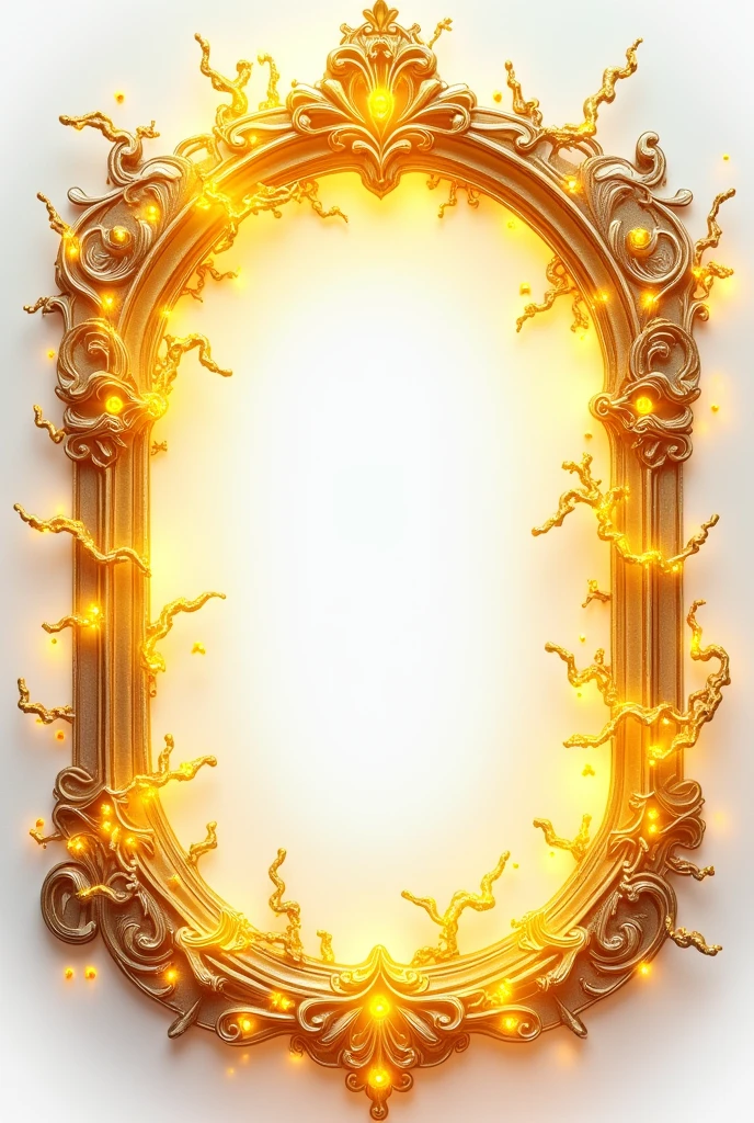 Yellow Lightning themed frame with gems aesthetic and decorative and no background at all fully transparent background