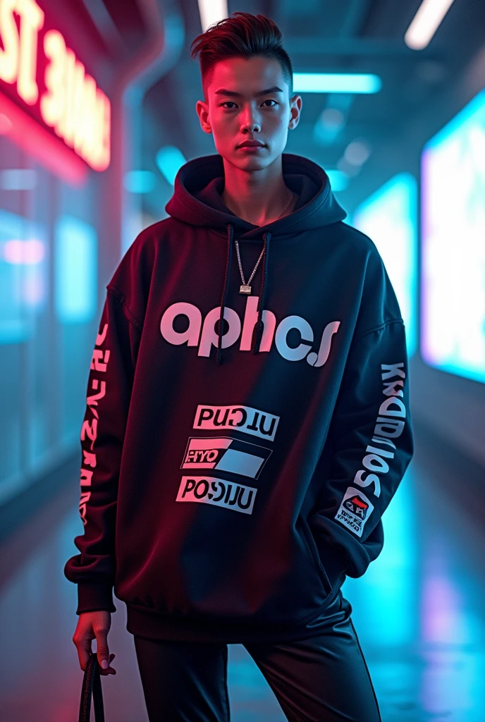 give me person wearing stylish clothes both men and women with S clothing logo&J Nexus en smokin solo S&J Nexus with legible letters the same image but without nexus