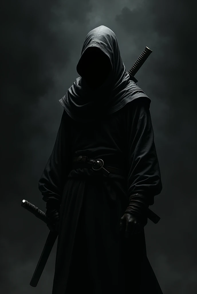 Manga style Black shadowed ninja in black background
