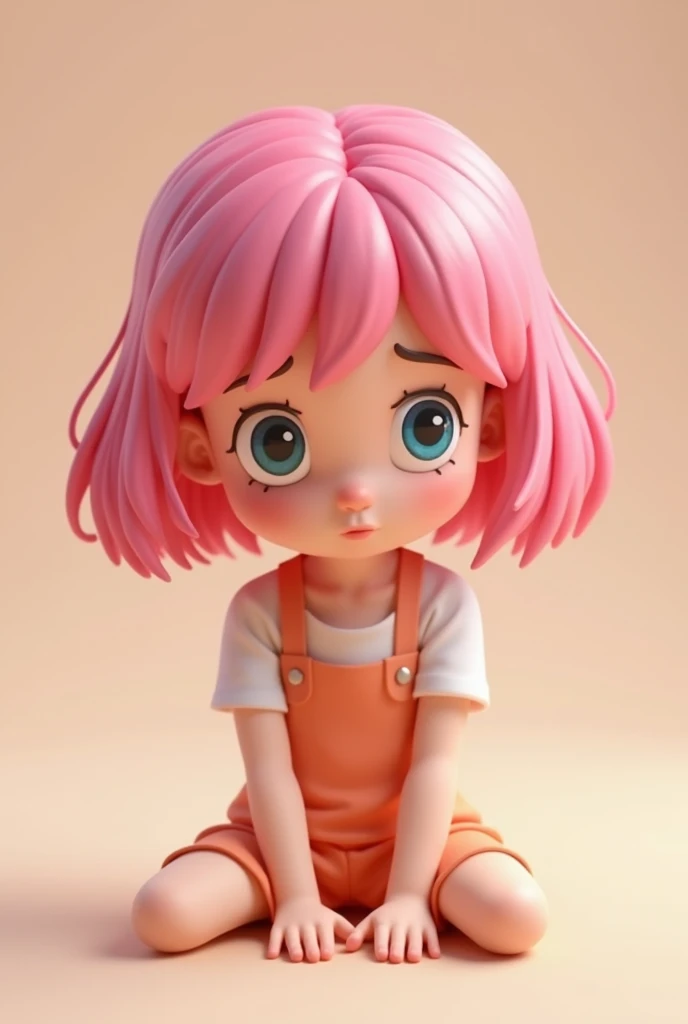 Original pink haired girl cartoon showing sad sitting pose 3D