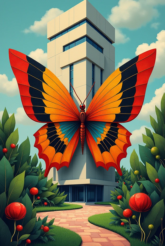 make the mix of the work "butterfly apple" by Tarsila do Amaral with the work "hospital Henry Ford" by Frida Kahlo in drawing form