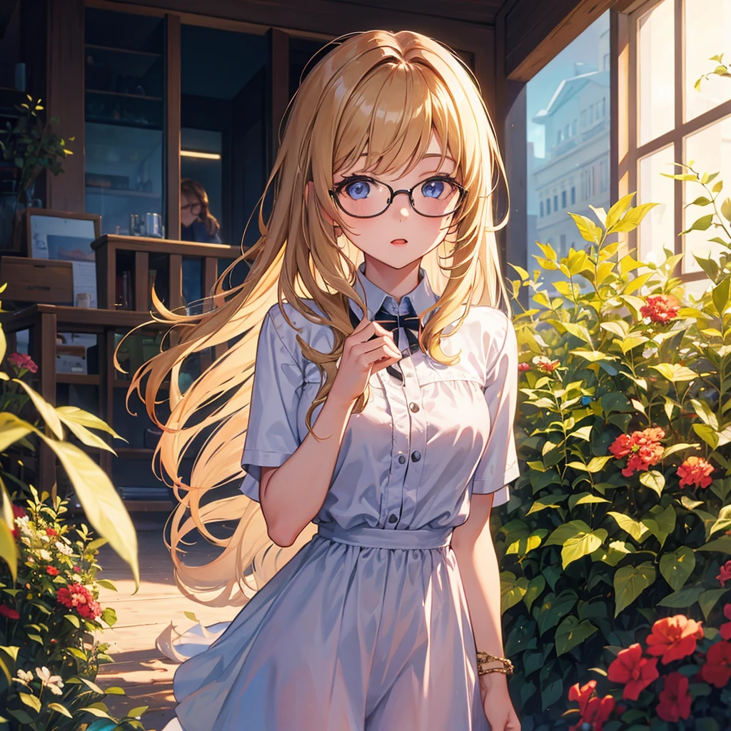 1girl, Portrait, 20 years old, glasses, light hair,