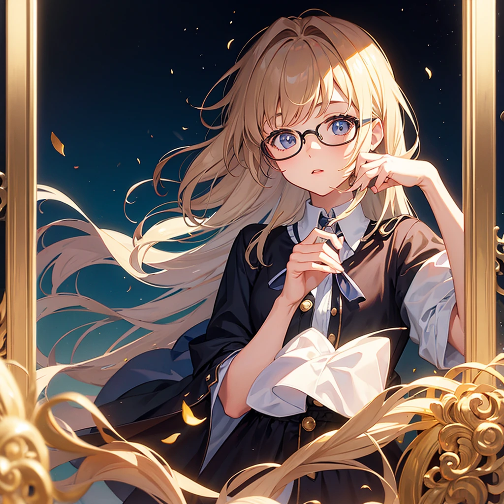1girl, Portrait, 20 years old, glasses, light hair, 