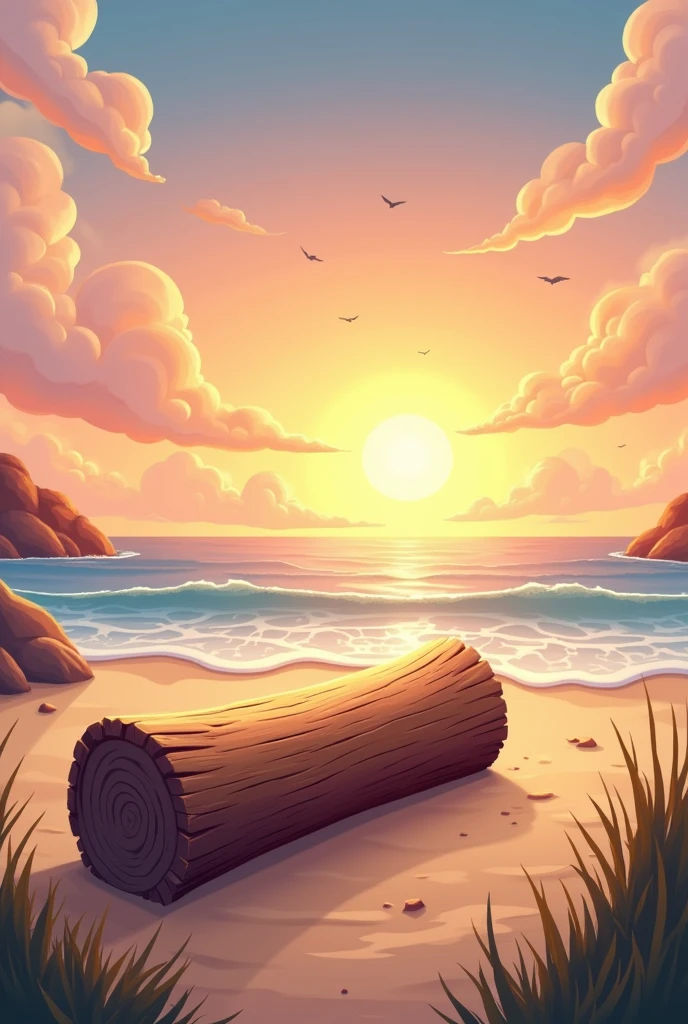 Animated log of sunset on the beach