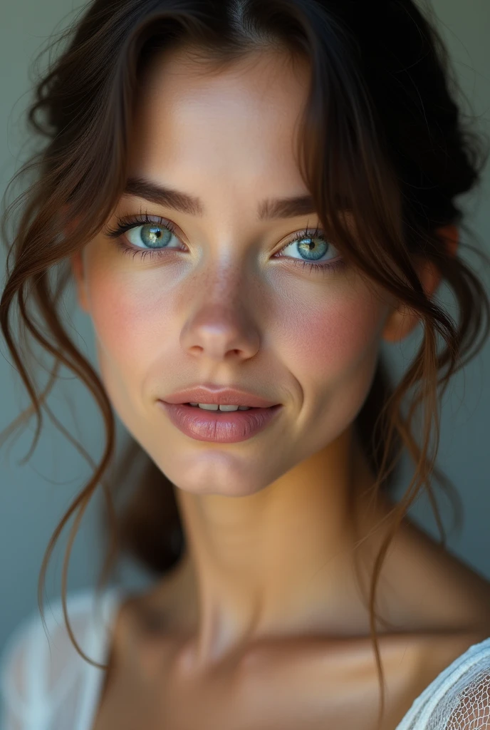 very detailed, , visage innocent et dominatrice, naturally wavy hair, blue eye, high resolution, head of&#39;artwork, best quality, intricate details, very detailed, sharpness, detailed skin, texture de peau realistic, texture, detailed eyes, professionnel, 4K, charming smile, prise avec Canon, 85mm, Slight depth of field, kodak vision color, corps parfaitement ajusté, extremely detailed , la photographie_\(ultra\), photorealistic, realistic, Post-traitement, maximum detail, roughness, real life, Ultrarealistic, photorealism, la photographie, 8k uh, la photographie, 