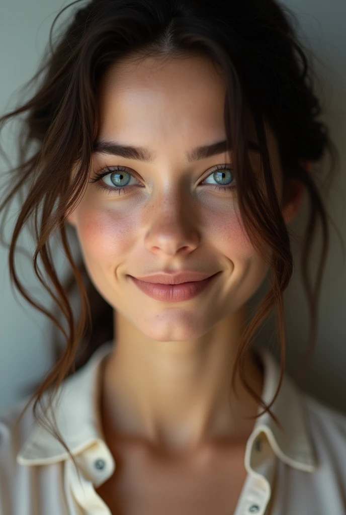 very detailed, , visage innocent et dominatrice, naturally wavy hair, blue eye, high resolution, head of'artwork, best quality, intricate details, very detailed, sharpness, detailed skin, texture de peau realistic, texture, detailed eyes, professionnel, 4K, charming smile, prise avec Canon, 85mm, Slight depth of field, kodak vision color, corps parfaitement ajusté, extremely detailed , la photographie_\(ultra\), photorealistic, realistic, Post-traitement, maximum detail, roughness, real life, Ultrarealistic, photorealism, la photographie, 8k uh, la photographie,