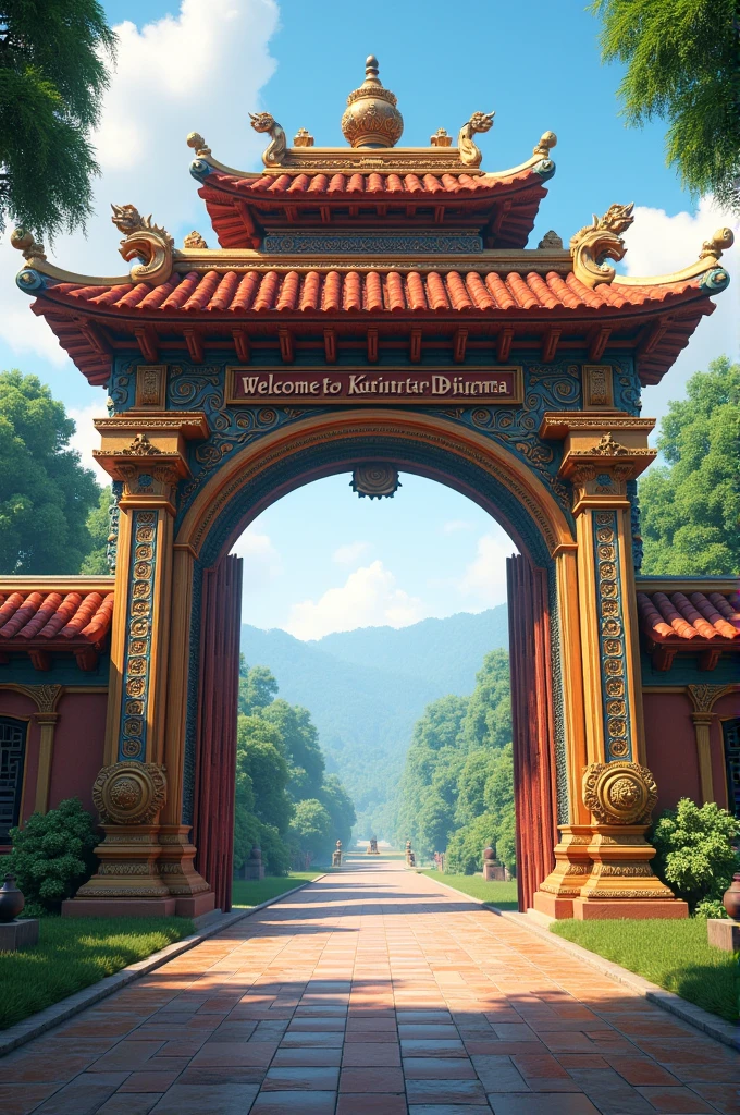 Make a picture of welcome gate and write welcome to kurintar Bhishma