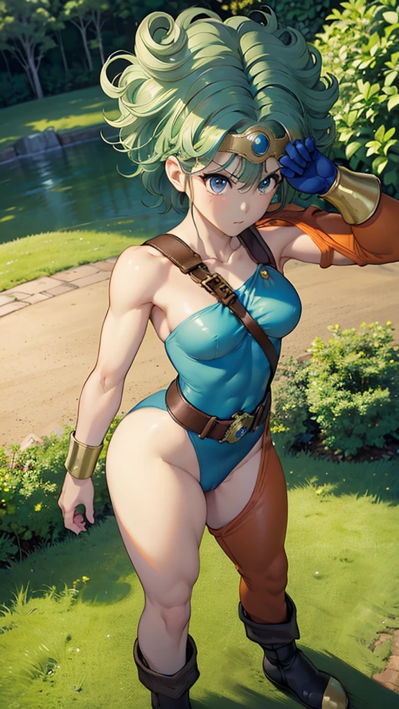 (((SFW、sound、Highest quality、Top notch work、Normal body、8k、Detailed face、Ultra-precision、Normal hand、のrefer、5refer、Highest)))、beautiful girl、Green Hair、yamato nadeshiko、((Small breasts、Shortcuts、Blue leotard、Muscular、Red Cape、Circlet))、(((Sexy pose)))、Female Heroes、 Fight、Fight準備完了、((Perfectly executed:Description of the whole body,Standing posture,Draw the details well、There is no anatomical problem))、grassland