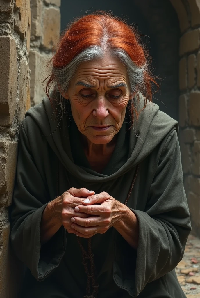 aged woman, redhead and gray, monge, struggle, Asian